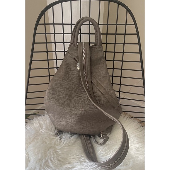 VALENTINA Genuine Leather Convertible Sling Backpack in Elephant Grey - Picture 3 of 12